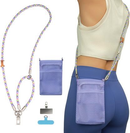 Phone Lanyard with Wallet Bag Crossbody and 2 Tether Tabs, Adjustable and Detachable Phone Strap for Phones, Multifunctional Cell Phone Neck and Hand Lanyard for Travel Essentials (Green)
