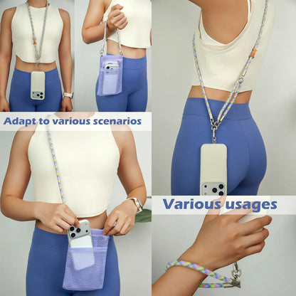 Phone Lanyard with Wallet Bag Crossbody and 2 Tether Tabs, Adjustable and Detachable Phone Strap for Phones, Multifunctional Cell Phone Neck and Hand Lanyard for Travel Essentials (Green)