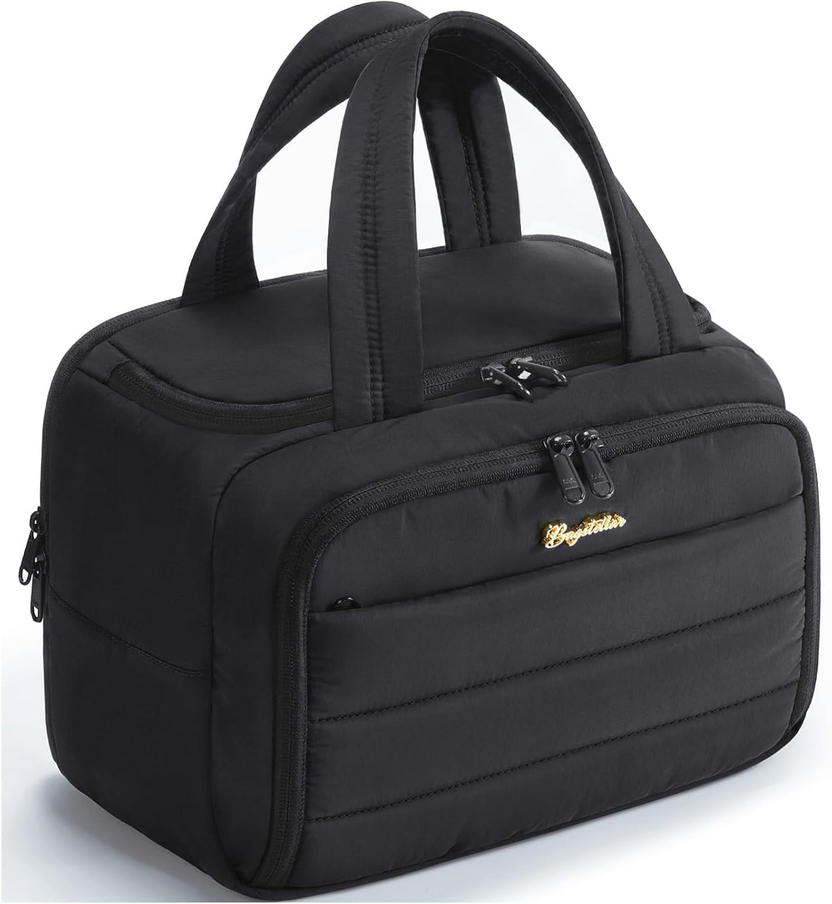 Travel Toiletry Bag for Women, Lightweight Large Quilted Puffy Makeup Bag Wide-open Make up Organizer Cloud Cosmetic Bag w/Handle for Traveling, Toiletries, Essentials, Accessories, Black