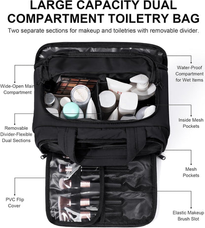 Travel Toiletry Bag for Women, Lightweight Large Quilted Puffy Makeup Bag Wide-open Make up Organizer Cloud Cosmetic Bag w/Handle for Traveling, Toiletries, Essentials, Accessories, Black