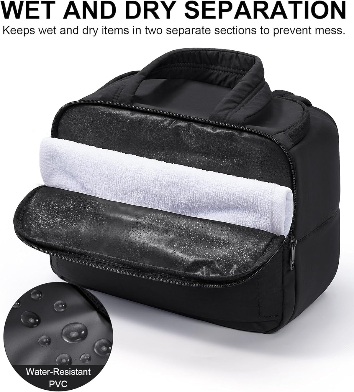 Travel Toiletry Bag for Women, Lightweight Large Quilted Puffy Makeup Bag Wide-open Make up Organizer Cloud Cosmetic Bag w/Handle for Traveling, Toiletries, Essentials, Accessories, Black