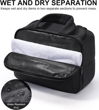 Travel Toiletry Bag for Women, Lightweight Large Quilted Puffy Makeup Bag Wide-open Make up Organizer Cloud Cosmetic Bag w/Handle for Traveling, Toiletries, Essentials, Accessories, Black