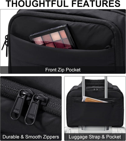 Travel Toiletry Bag for Women, Lightweight Large Quilted Puffy Makeup Bag Wide-open Make up Organizer Cloud Cosmetic Bag w/Handle for Traveling, Toiletries, Essentials, Accessories, Black