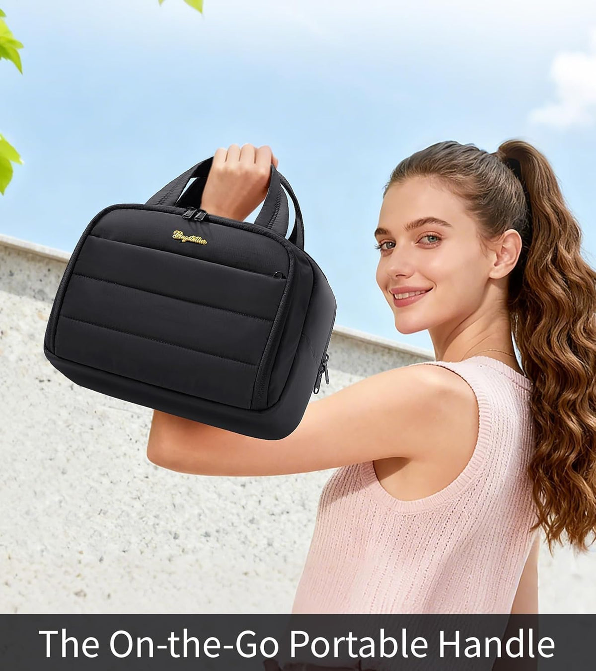 Travel Toiletry Bag for Women, Lightweight Large Quilted Puffy Makeup Bag Wide-open Make up Organizer Cloud Cosmetic Bag w/Handle for Traveling, Toiletries, Essentials, Accessories, Black