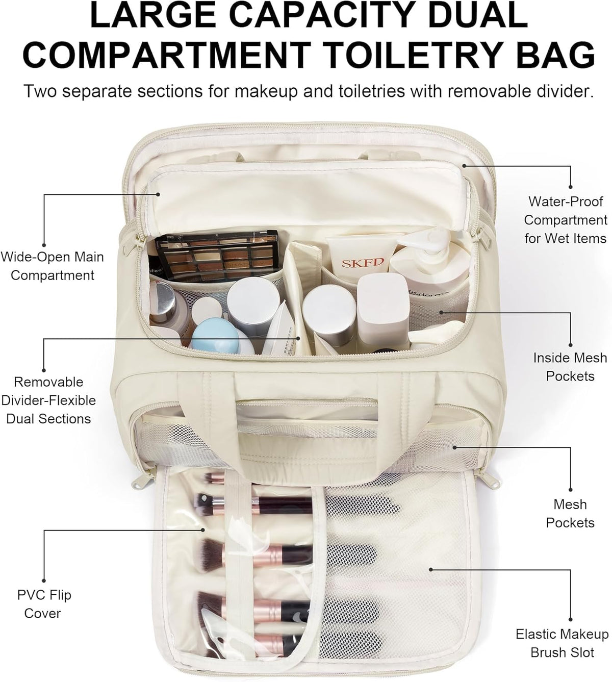 Travel Toiletry Bag for Women, Lightweight Large Quilted Puffy Makeup Bag Wide-open Make up Organizer Cloud Cosmetic Bag w/Handle for Traveling, Toiletries, Essentials, Accessories, Black