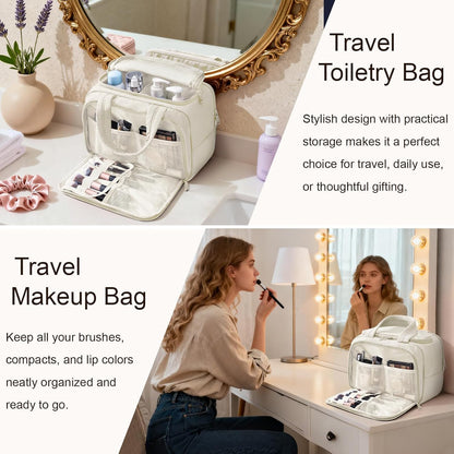 Travel Toiletry Bag for Women, Lightweight Large Quilted Puffy Makeup Bag Wide-open Make up Organizer Cloud Cosmetic Bag w/Handle for Traveling, Toiletries, Essentials, Accessories, Black