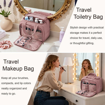 Travel Toiletry Bag for Women, Lightweight Large Quilted Puffy Makeup Bag Wide-open Make up Organizer Cloud Cosmetic Bag w/Handle for Traveling, Toiletries, Essentials, Accessories, Black
