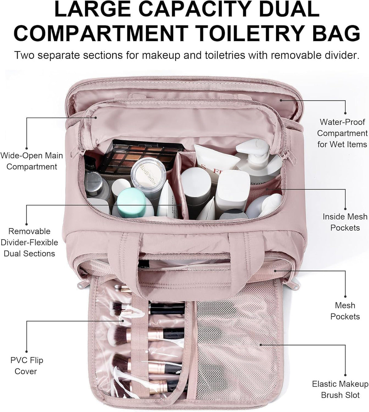 Travel Toiletry Bag for Women, Lightweight Large Quilted Puffy Makeup Bag Wide-open Make up Organizer Cloud Cosmetic Bag w/Handle for Traveling, Toiletries, Essentials, Accessories, Black