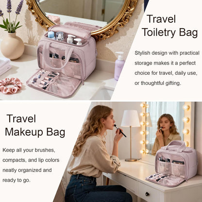 Travel Toiletry Bag for Women, Lightweight Large Quilted Puffy Makeup Bag Wide-open Make up Organizer Cloud Cosmetic Bag w/Handle for Traveling, Toiletries, Essentials, Accessories, Black