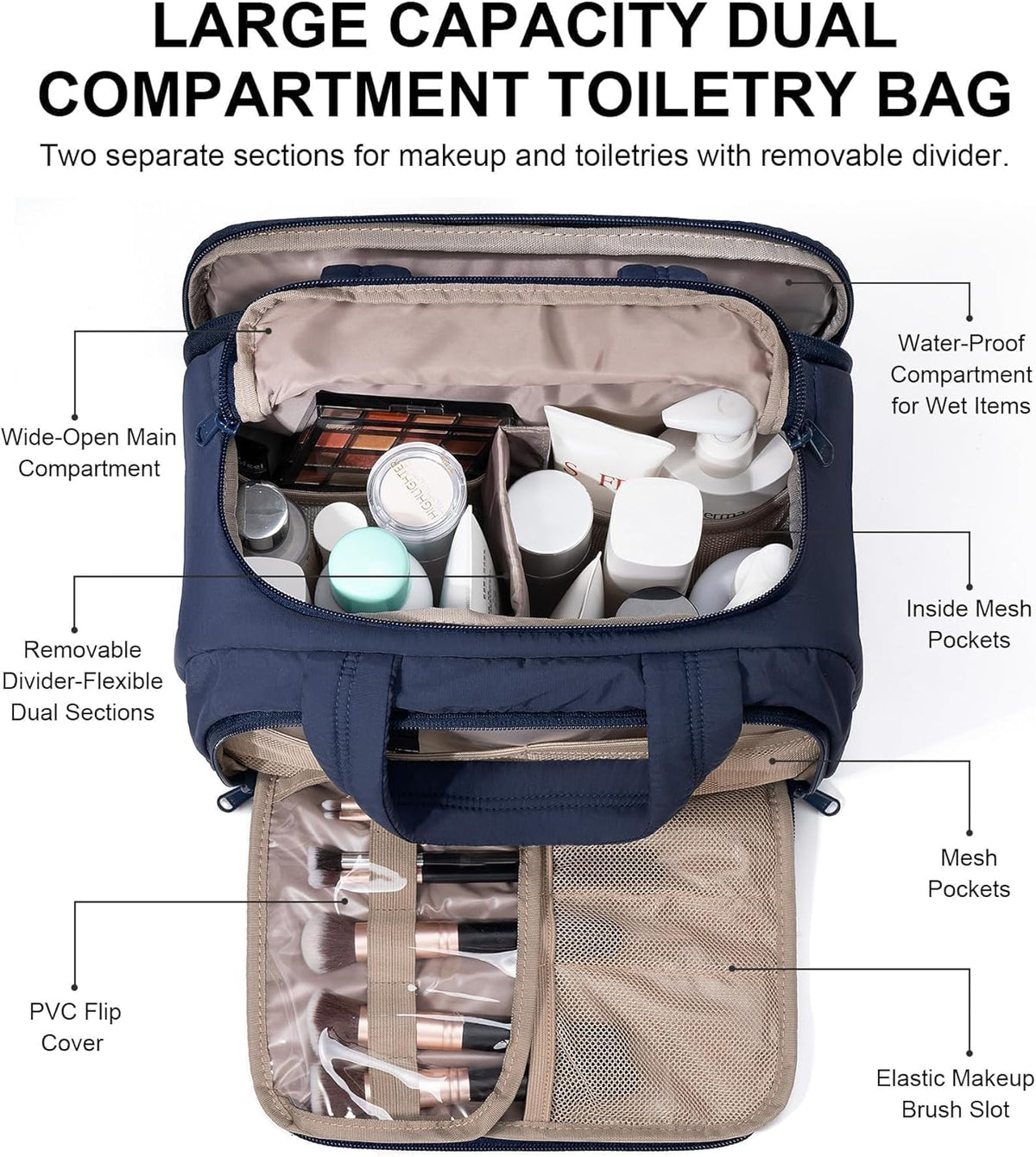 Travel Toiletry Bag for Women, Lightweight Large Quilted Puffy Makeup Bag Wide-open Make up Organizer Cloud Cosmetic Bag w/Handle for Traveling, Toiletries, Essentials, Accessories, Black