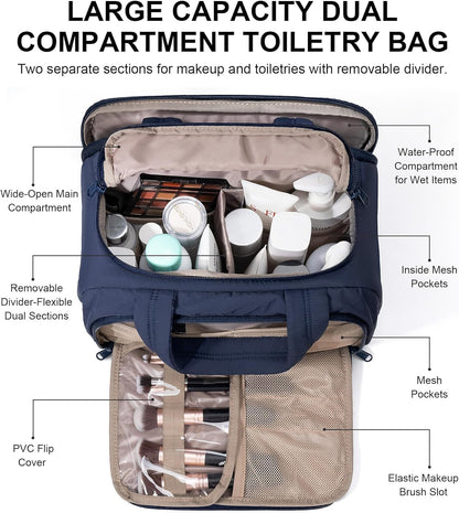Travel Toiletry Bag for Women, Lightweight Large Quilted Puffy Makeup Bag Wide-open Make up Organizer Cloud Cosmetic Bag w/Handle for Traveling, Toiletries, Essentials, Accessories, Black