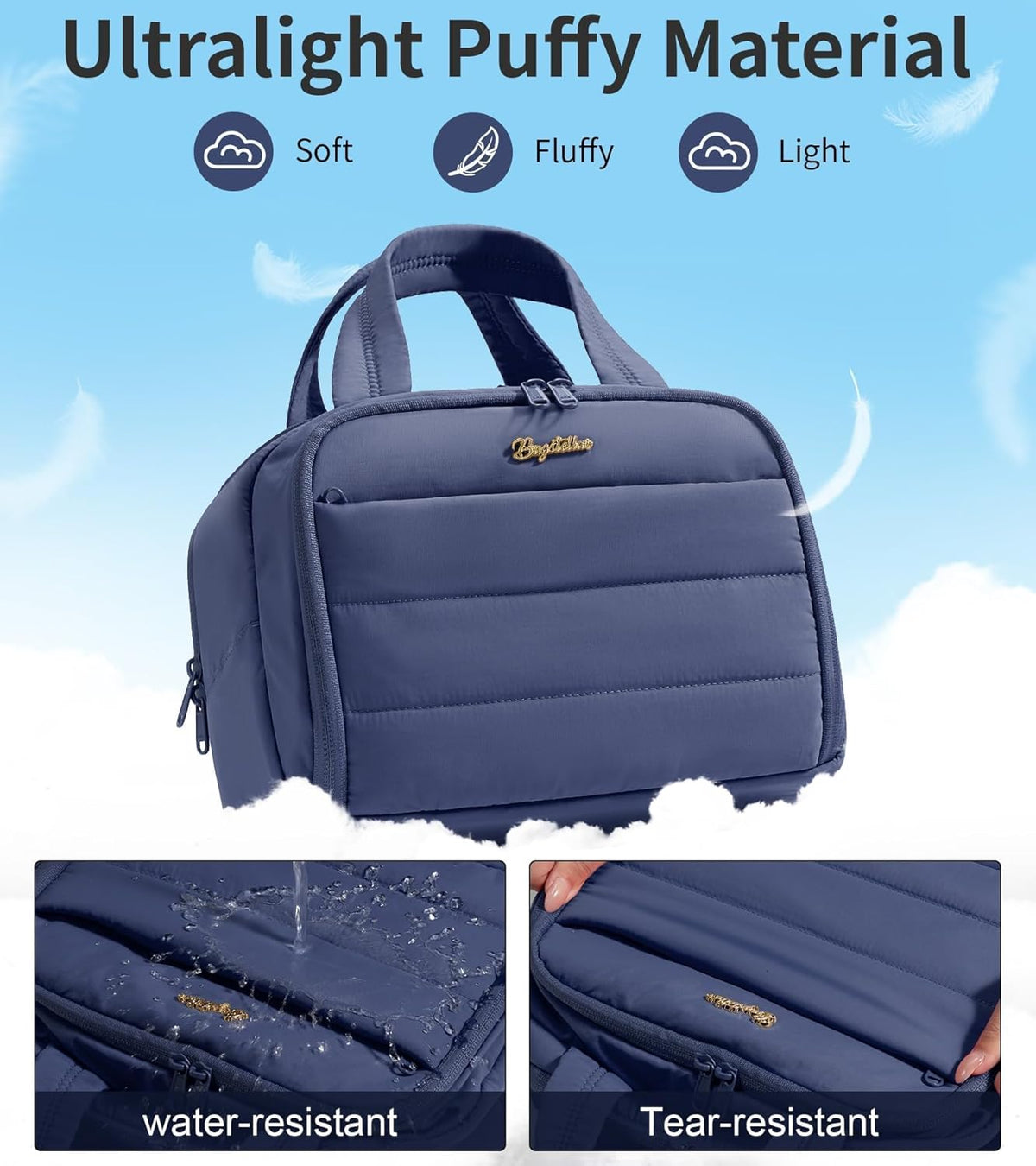 Travel Toiletry Bag for Women, Lightweight Large Quilted Puffy Makeup Bag Wide-open Make up Organizer Cloud Cosmetic Bag w/Handle for Traveling, Toiletries, Essentials, Accessories, Black