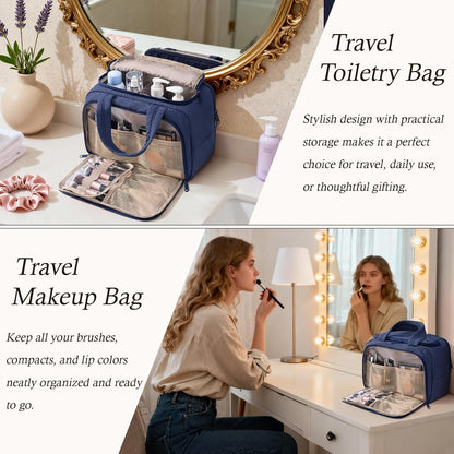 Travel Toiletry Bag for Women, Lightweight Large Quilted Puffy Makeup Bag Wide-open Make up Organizer Cloud Cosmetic Bag w/Handle for Traveling, Toiletries, Essentials, Accessories, Black