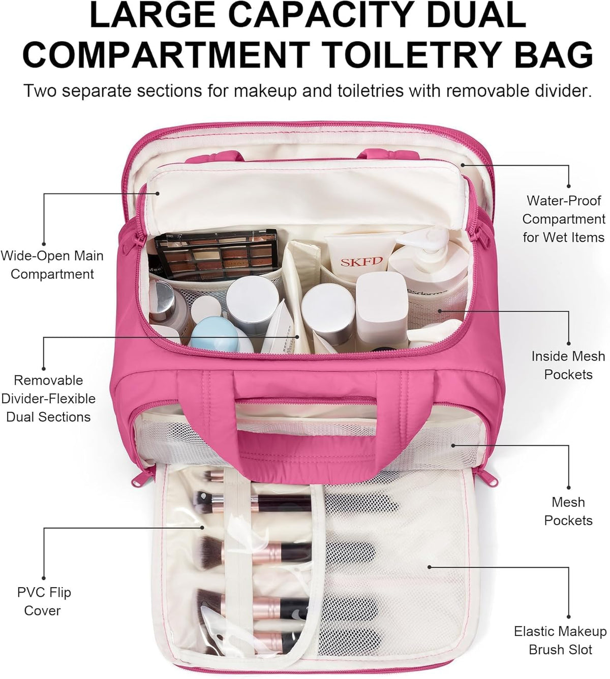 Travel Toiletry Bag for Women, Lightweight Large Quilted Puffy Makeup Bag Wide-open Make up Organizer Cloud Cosmetic Bag w/Handle for Traveling, Toiletries, Essentials, Accessories, Black