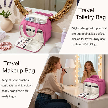 Travel Toiletry Bag for Women, Lightweight Large Quilted Puffy Makeup Bag Wide-open Make up Organizer Cloud Cosmetic Bag w/Handle for Traveling, Toiletries, Essentials, Accessories, Black