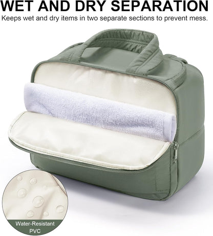 Travel Toiletry Bag for Women, Lightweight Large Quilted Puffy Makeup Bag Wide-open Make up Organizer Cloud Cosmetic Bag w/Handle for Traveling, Toiletries, Essentials, Accessories, Black