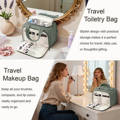 Travel Toiletry Bag for Women, Lightweight Large Quilted Puffy Makeup Bag Wide-open Make up Organizer Cloud Cosmetic Bag w/Handle for Traveling, Toiletries, Essentials, Accessories, Black