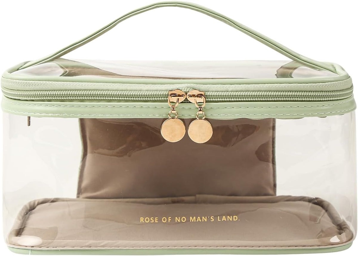 Large Clear Makeup Bag Big Cosmetic Bags Waterproof Toiletry Orangizer with Handle Transparent Toiletries Case Travel Pouch for Women Girls Daily Beauty Purse Essentials Skincare Bag Off White