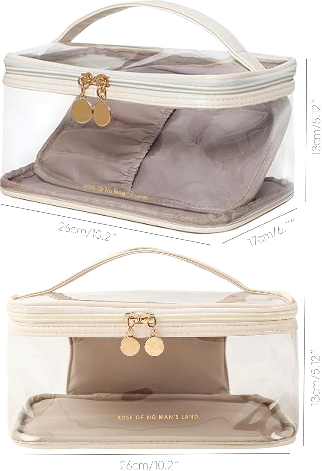 Large Clear Makeup Bag Big Cosmetic Bags Waterproof Toiletry Orangizer with Handle Transparent Toiletries Case Travel Pouch for Women Girls Daily Beauty Purse Essentials Skincare Bag Off White