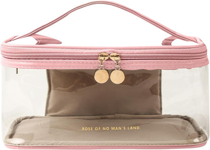 Large Clear Makeup Bag Big Cosmetic Bags Waterproof Toiletry Orangizer with Handle Transparent Toiletries Case Travel Pouch for Women Girls Daily Beauty Purse Essentials Skincare Bag Off White