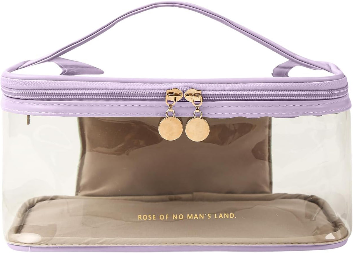 Large Clear Makeup Bag Big Cosmetic Bags Waterproof Toiletry Orangizer with Handle Transparent Toiletries Case Travel Pouch for Women Girls Daily Beauty Purse Essentials Skincare Bag Off White
