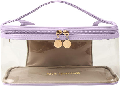 Large Clear Makeup Bag Big Cosmetic Bags Waterproof Toiletry Orangizer with Handle Transparent Toiletries Case Travel Pouch for Women Girls Daily Beauty Purse Essentials Skincare Bag Off White