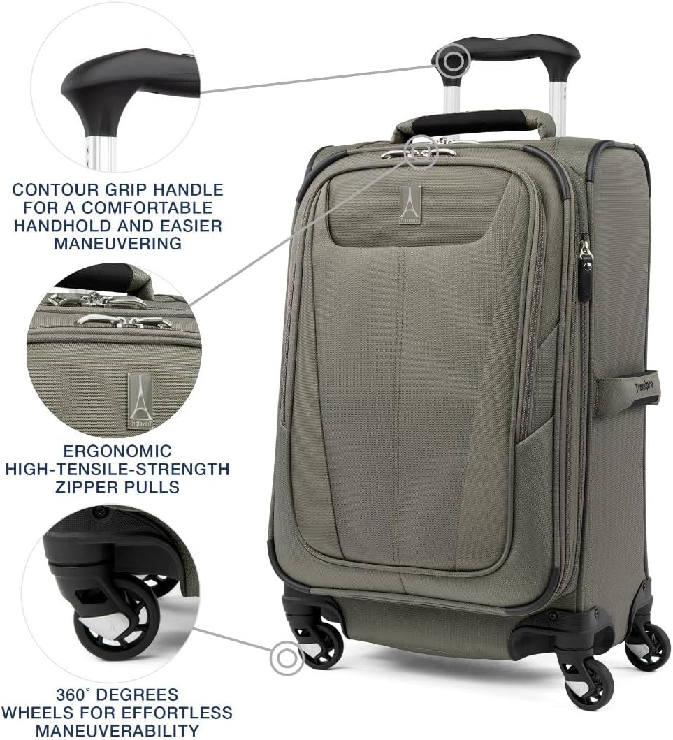 Maxlite 5 Softside Expandable Luggage with 4 Spinner Wheels, Lightweight Suitcase, Men and Women, Slate Green, Carry-on 21-Inch