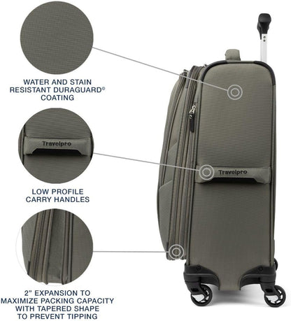 Maxlite 5 Softside Expandable Luggage with 4 Spinner Wheels, Lightweight Suitcase, Men and Women, Slate Green, Carry-on 21-Inch