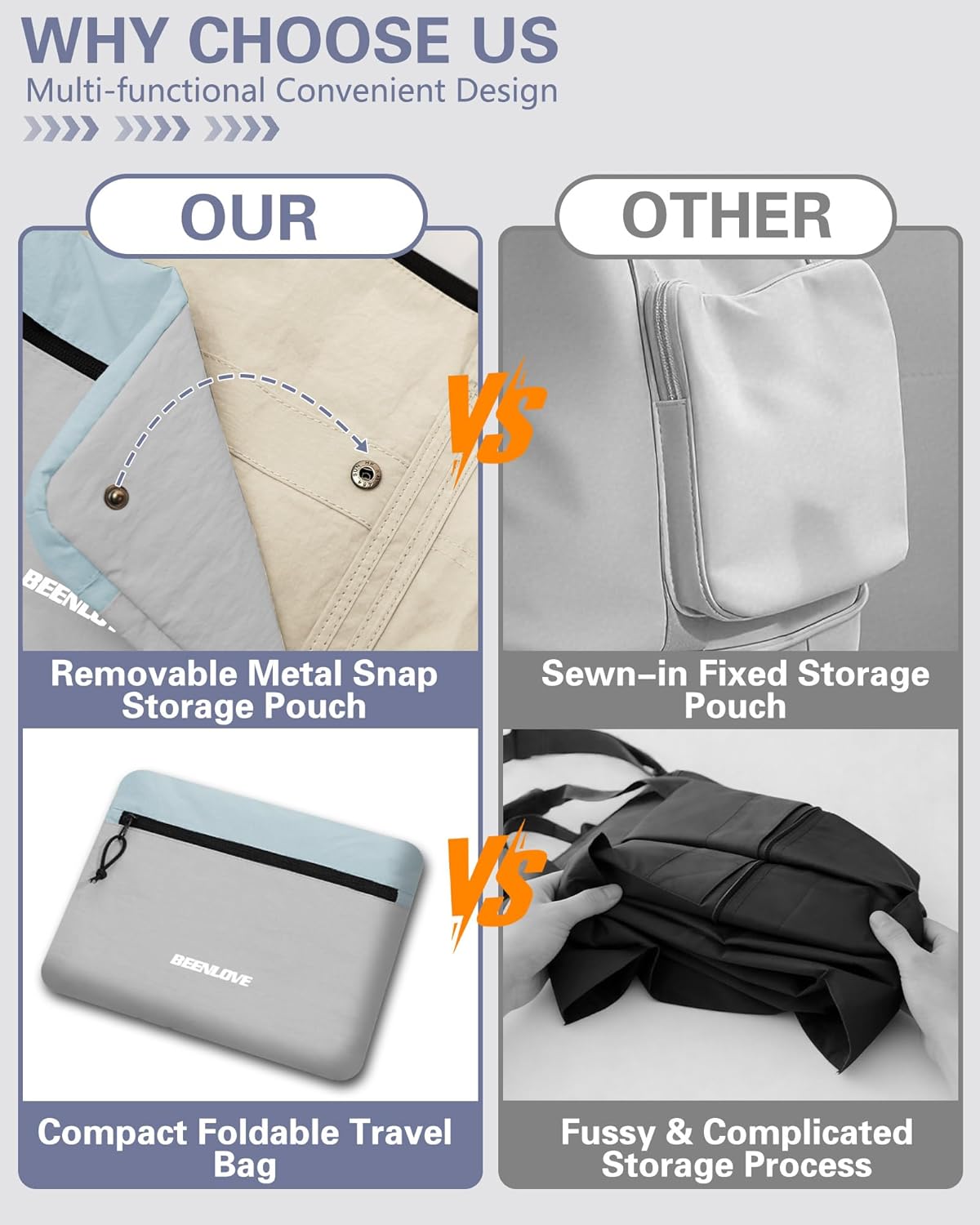 Foldable Travel Bag 46L, Expandable Weekender Duffle Bag with Shoe Compartment, Waterproof Nylon Carry On Bag, Lightweight Personal Item Bag for Women & Men, Folds into a Small Pouch