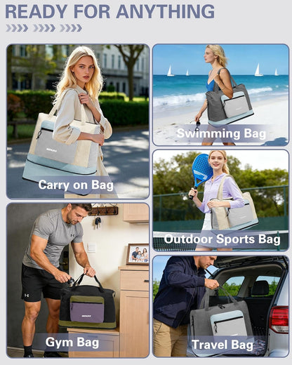 Foldable Travel Bag 46L, Expandable Weekender Duffle Bag with Shoe Compartment, Waterproof Nylon Carry On Bag, Lightweight Personal Item Bag for Women & Men, Folds into a Small Pouch