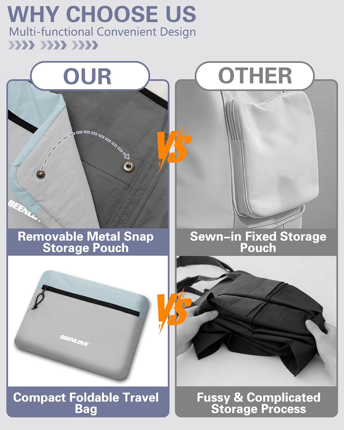 Foldable Travel Bag 46L, Expandable Weekender Duffle Bag with Shoe Compartment, Waterproof Nylon Carry On Bag, Lightweight Personal Item Bag for Women & Men, Folds into a Small Pouch
