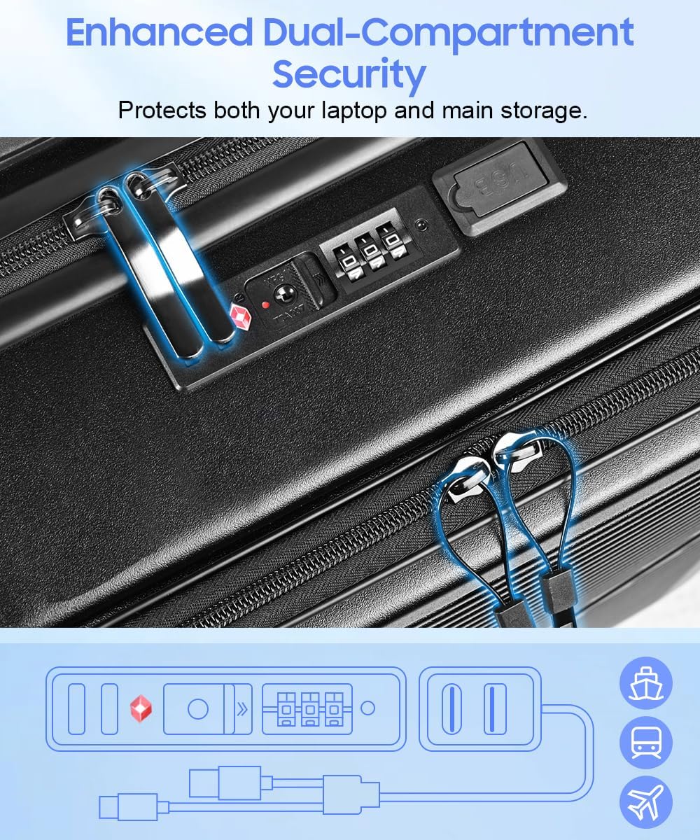 Carry On Luggage 22x14x9 Airline Approved, Hard Shell Spinner Suitcase with Front Laptop Pocket, USB Charging Port & TSA Lock, 20 Inch Rolling Luggage with Cosmetic Case