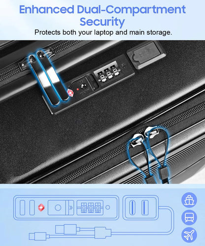 Carry On Luggage 22x14x9 Airline Approved, Hard Shell Spinner Suitcase with Front Laptop Pocket, USB Charging Port & TSA Lock, 20 Inch Rolling Luggage with Cosmetic Case