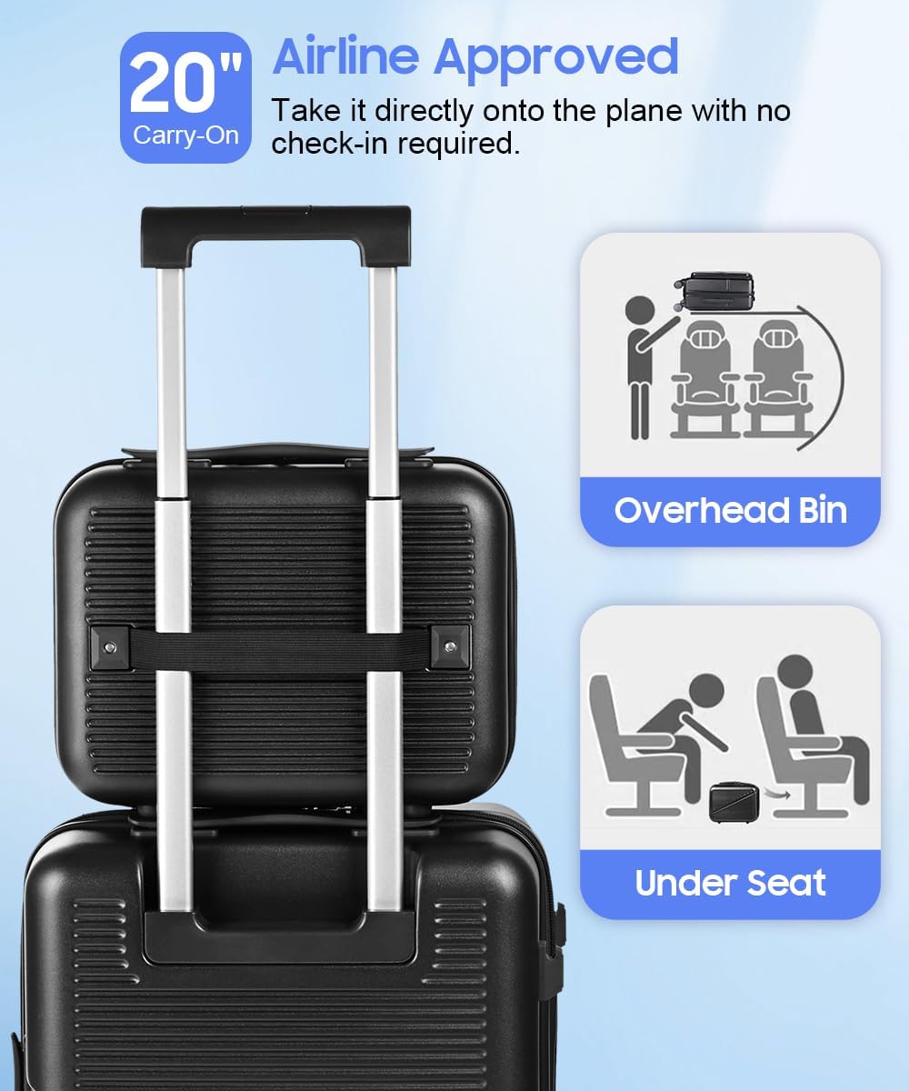 Carry On Luggage 22x14x9 Airline Approved, Hard Shell Spinner Suitcase with Front Laptop Pocket, USB Charging Port & TSA Lock, 20 Inch Rolling Luggage with Cosmetic Case