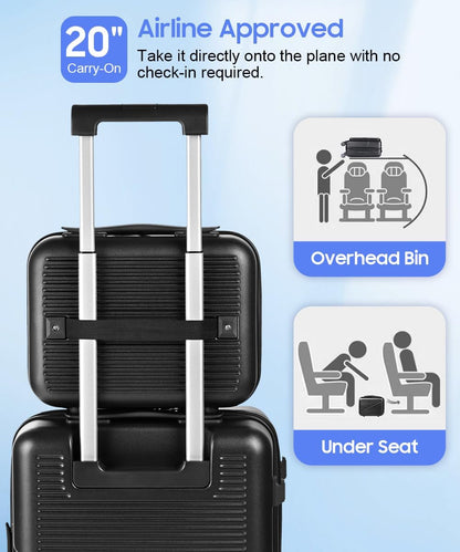 Carry On Luggage 22x14x9 Airline Approved, Hard Shell Spinner Suitcase with Front Laptop Pocket, USB Charging Port & TSA Lock, 20 Inch Rolling Luggage with Cosmetic Case