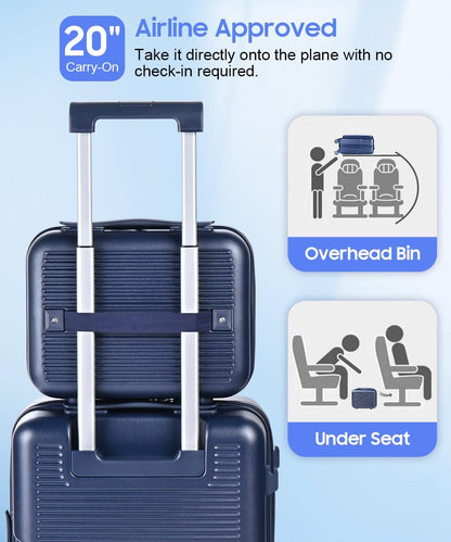 Carry On Luggage 22x14x9 Airline Approved, Hard Shell Spinner Suitcase with Front Laptop Pocket, USB Charging Port & TSA Lock, 20 Inch Rolling Luggage with Cosmetic Case