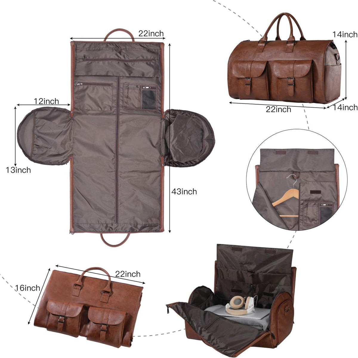 Convertible Travel Garment Bag,Carry on Garment Duffel Bag for Men Women - 2 in 1 Hanging Suitcase Suit Business Travel Bag