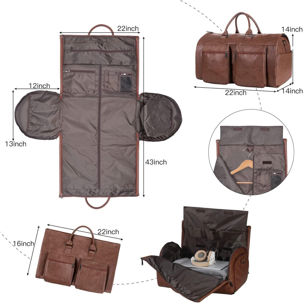Convertible Travel Garment Bag,Carry on Garment Duffel Bag for Men Women - 2 in 1 Hanging Suitcase Suit Business Travel Bag