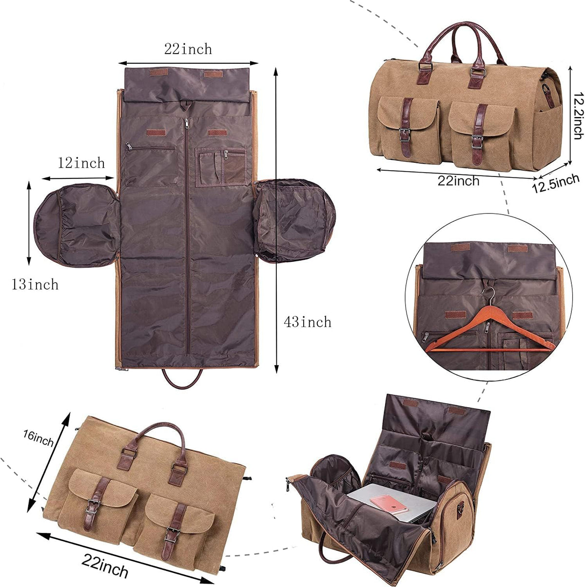 Convertible Travel Garment Bag,Carry on Garment Duffel Bag for Men Women - 2 in 1 Hanging Suitcase Suit Business Travel Bag
