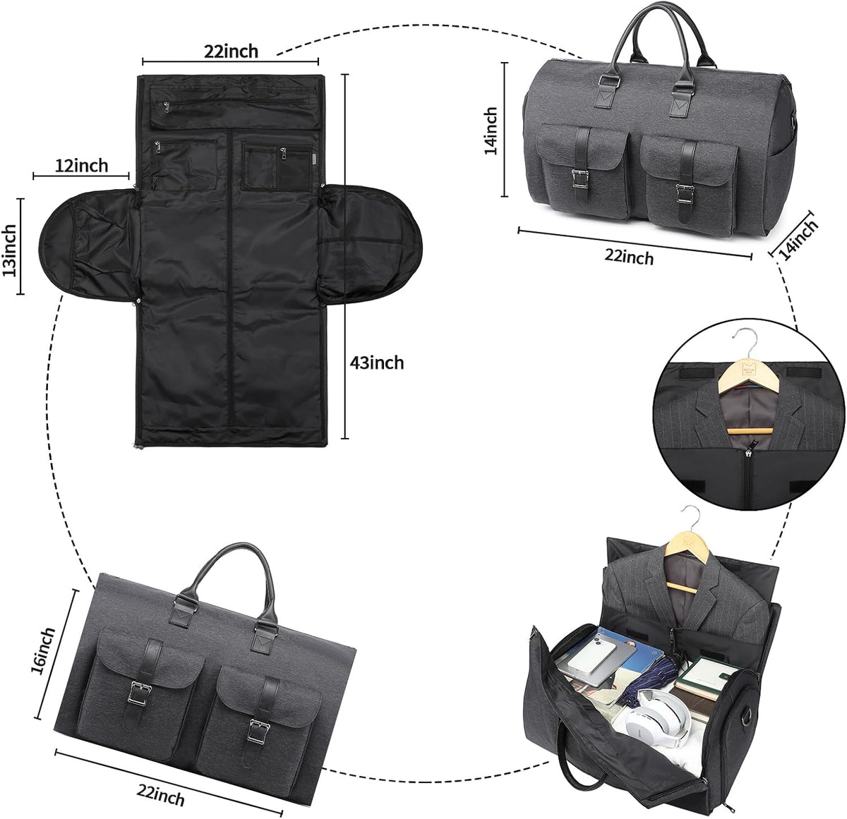 Convertible Travel Garment Bag,Carry on Garment Duffel Bag for Men Women - 2 in 1 Hanging Suitcase Suit Business Travel Bag