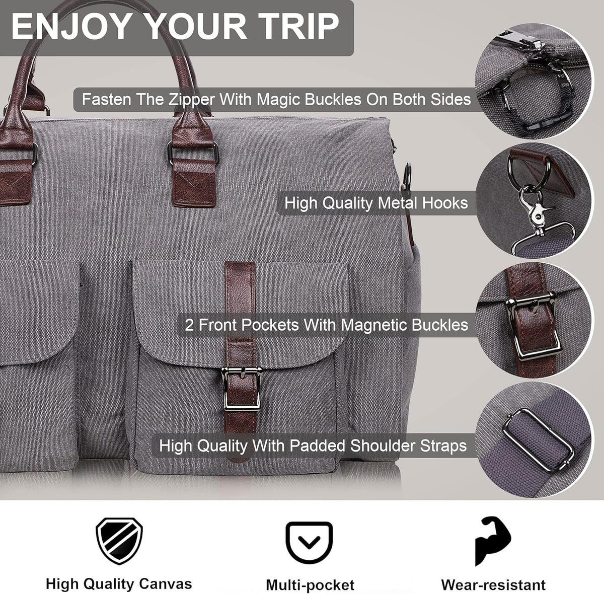 Convertible Travel Garment Bag,Carry on Garment Duffel Bag for Men Women - 2 in 1 Hanging Suitcase Suit Business Travel Bag