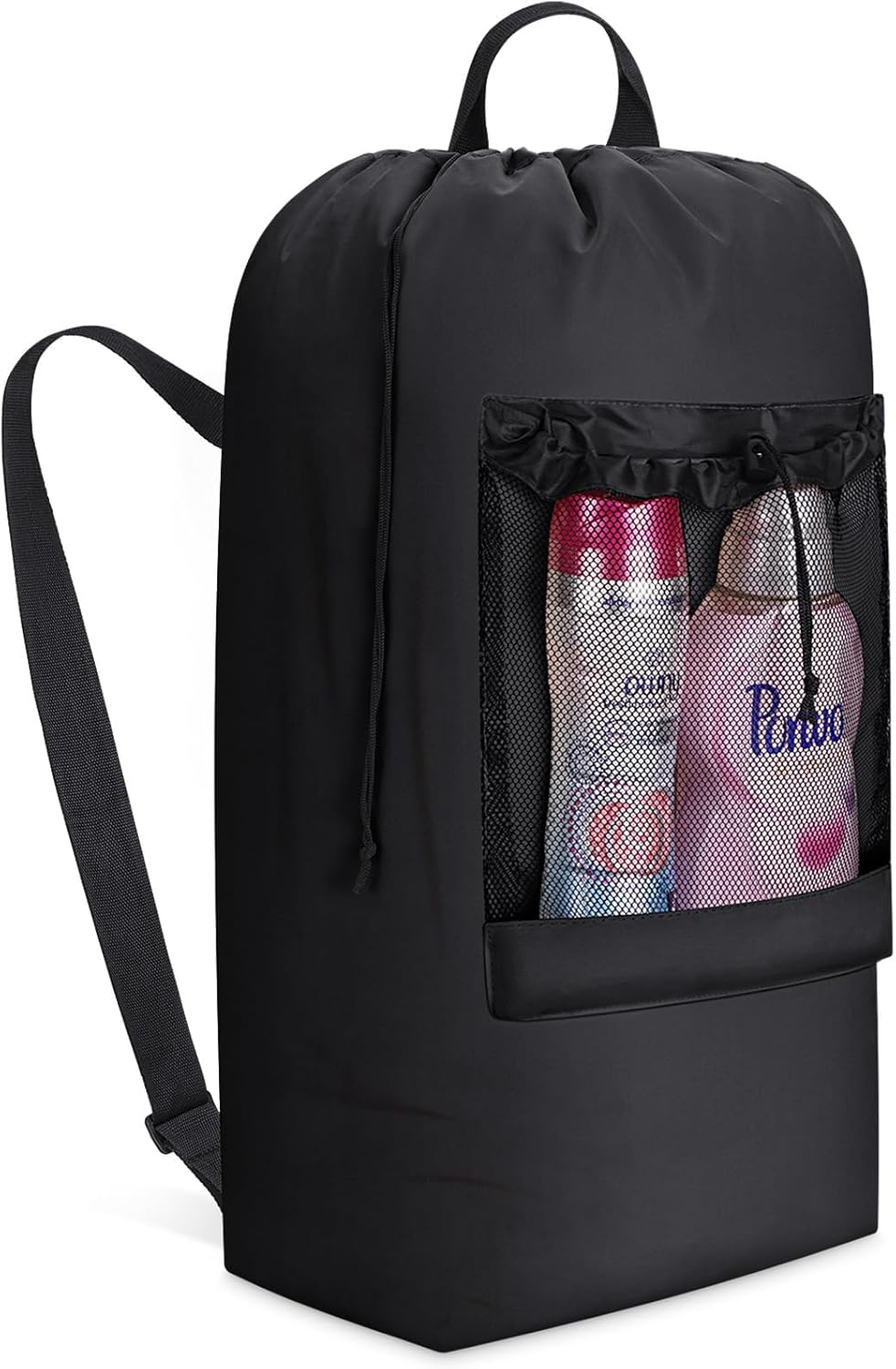 Laundry Bag, Extra Large Laundry Backpack with Shoulder Straps and Mesh Pocket for Laundromat, Heavy Duty Laundry Bag Backpack for Dirty Clothes for College Dorm/Travel/Apartment, 90L, Black