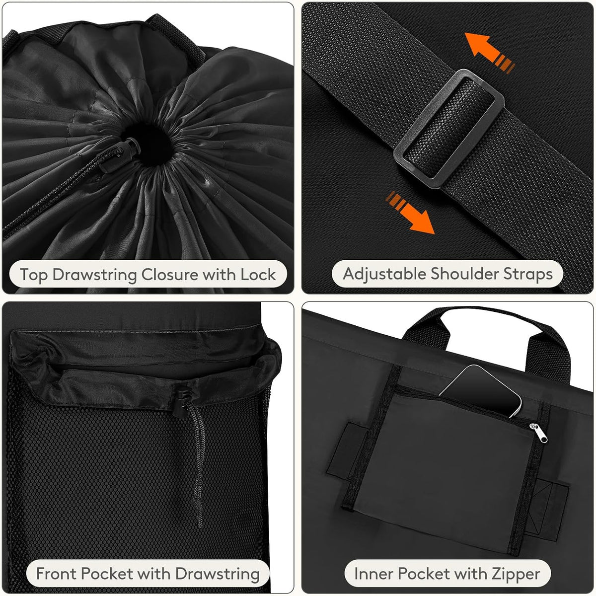 Laundry Bag, Extra Large Laundry Backpack with Shoulder Straps and Mesh Pocket for Laundromat, Heavy Duty Laundry Bag Backpack for Dirty Clothes for College Dorm/Travel/Apartment, 90L, Black