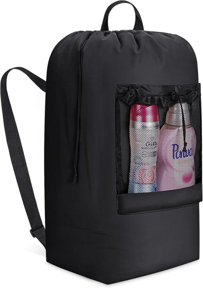Laundry Bag, Extra Large Laundry Backpack with Shoulder Straps and Mesh Pocket for Laundromat, Heavy Duty Laundry Bag Backpack for Dirty Clothes for College Dorm/Travel/Apartment, 90L, Black