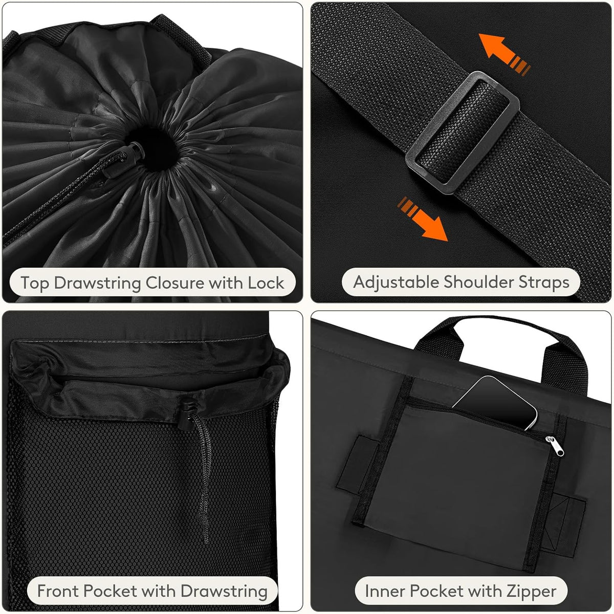 Laundry Bag, Extra Large Laundry Backpack with Shoulder Straps and Mesh Pocket for Laundromat, Heavy Duty Laundry Bag Backpack for Dirty Clothes for College Dorm/Travel/Apartment, 90L, Black