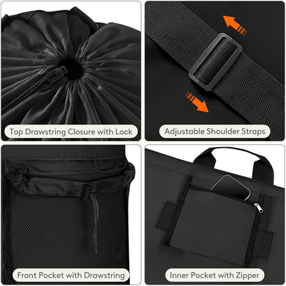 Laundry Bag, Extra Large Laundry Backpack with Shoulder Straps and Mesh Pocket for Laundromat, Heavy Duty Laundry Bag Backpack for Dirty Clothes for College Dorm/Travel/Apartment, 90L, Black