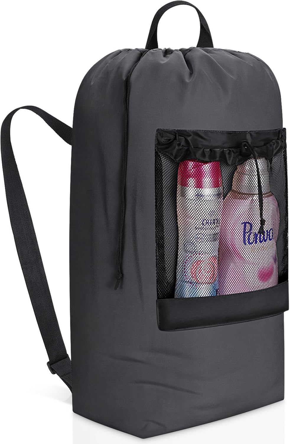 Laundry Bag, Extra Large Laundry Backpack with Shoulder Straps and Mesh Pocket for Laundromat, Heavy Duty Laundry Bag Backpack for Dirty Clothes for College Dorm/Travel/Apartment, 90L, Black