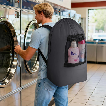 Laundry Bag, Extra Large Laundry Backpack with Shoulder Straps and Mesh Pocket for Laundromat, Heavy Duty Laundry Bag Backpack for Dirty Clothes for College Dorm/Travel/Apartment, 90L, Black