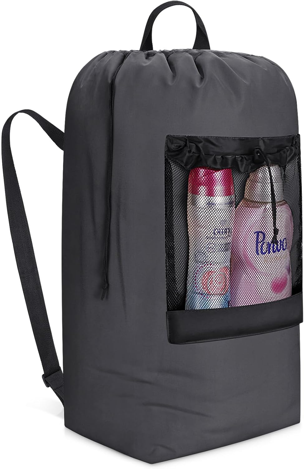 Laundry Bag, Extra Large Laundry Backpack with Shoulder Straps and Mesh Pocket for Laundromat, Heavy Duty Laundry Bag Backpack for Dirty Clothes for College Dorm/Travel/Apartment, 90L, Black