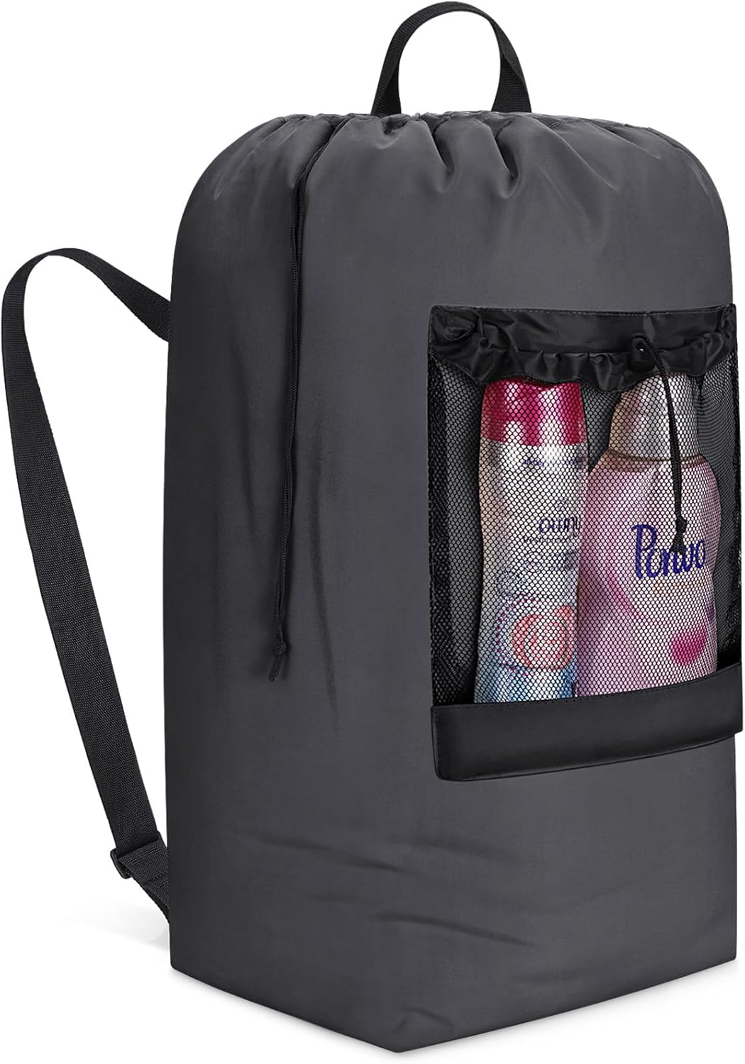 Laundry Bag, Extra Large Laundry Backpack with Shoulder Straps and Mesh Pocket for Laundromat, Heavy Duty Laundry Bag Backpack for Dirty Clothes for College Dorm/Travel/Apartment, 90L, Black